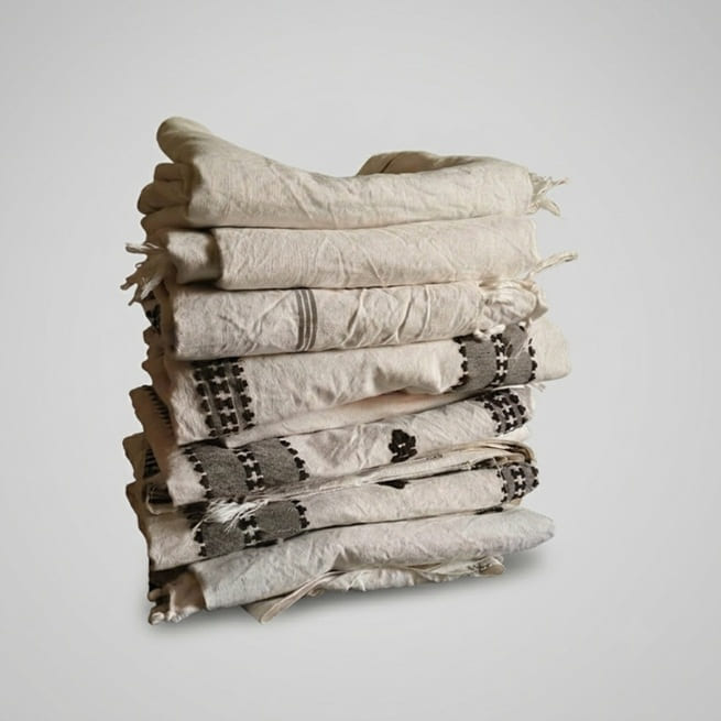 Hand-Woven Cotton Koraput Tribal Weaving Towel with Embroidered Borders and Fringe