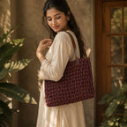 Plum Open Weave Sabai Grass Tote Bag with Leather Handles
