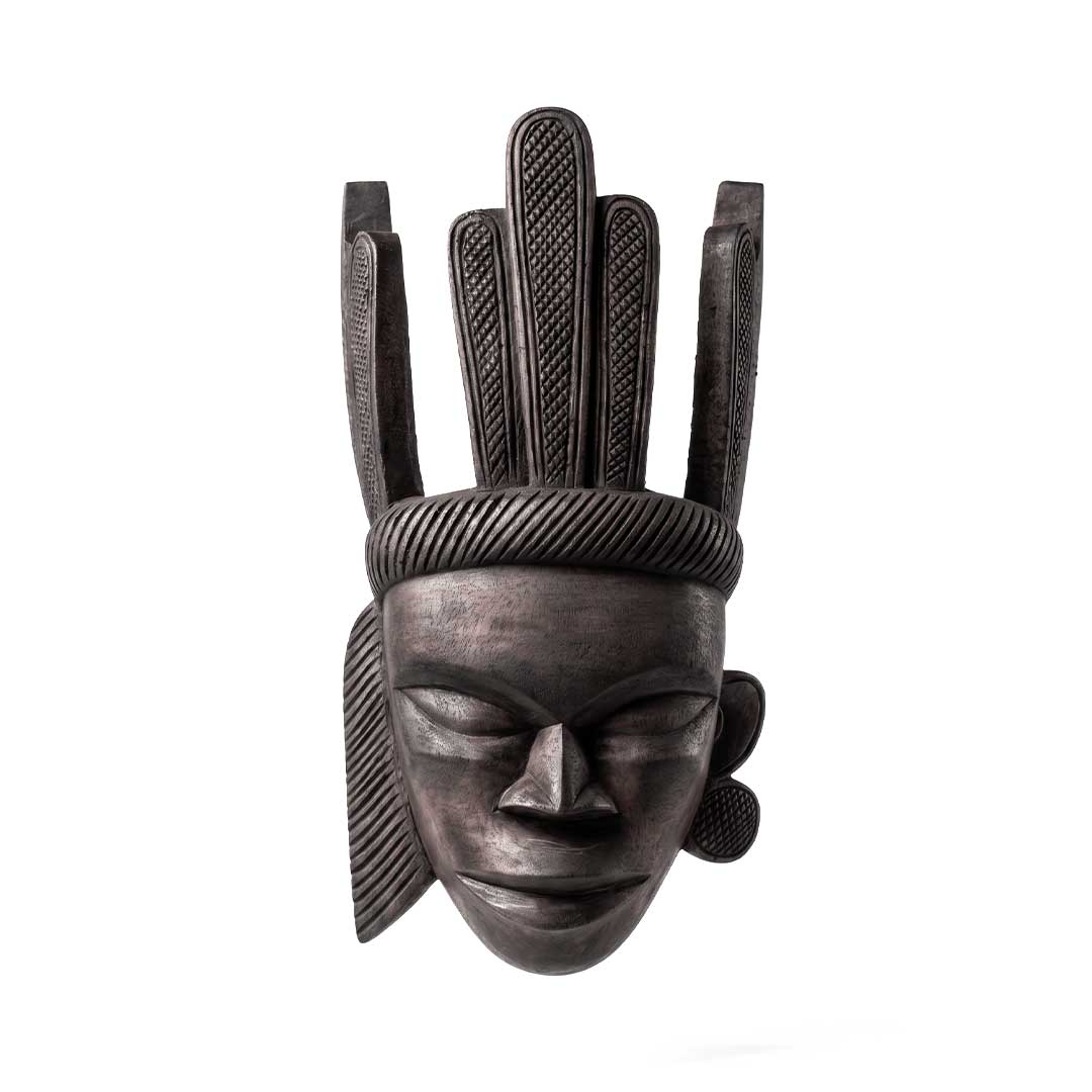 Artisan Gamari Wood Mask with Five-Pronged Crested Crown