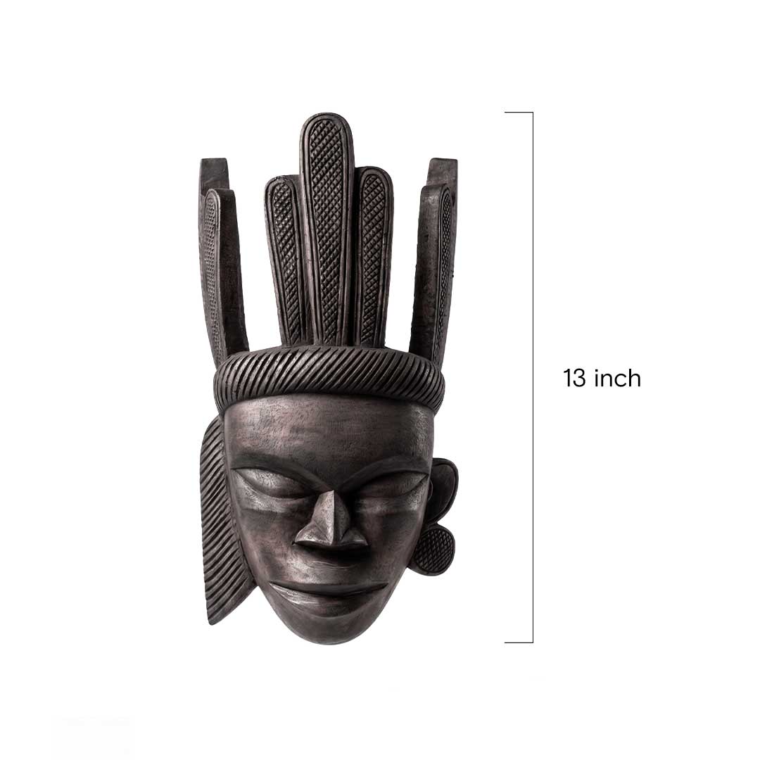 Artisan Gamari Wood Mask with Five-Pronged Crested Crown