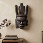 Artisan Gamari Wood Mask with Five-Pronged Crested Crown