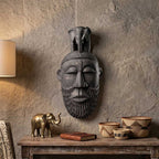 Hand-Carved Gamari Wood Mask with Guardian Elephant Totem