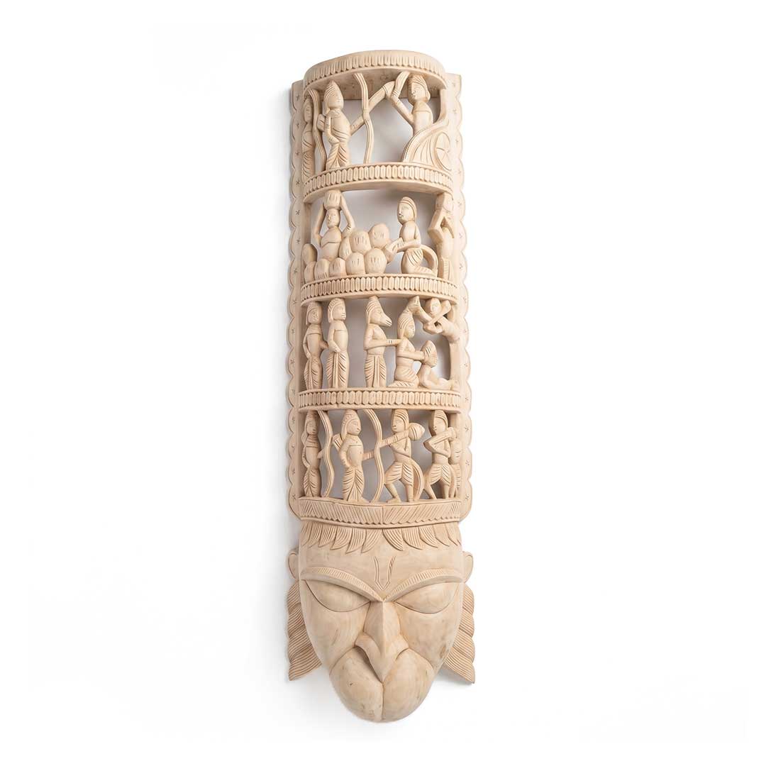 Gamari Wood Narrative Wall Mask with Mythological Carvings