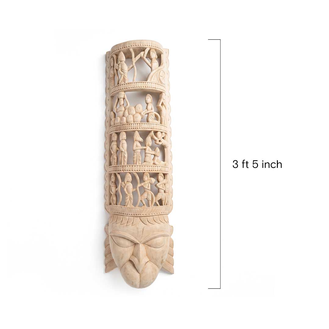 Gamari Wood Narrative Wall Mask with Mythological Carvings