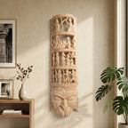 Gamari Wood Narrative Wall Mask with Mythological Carvings