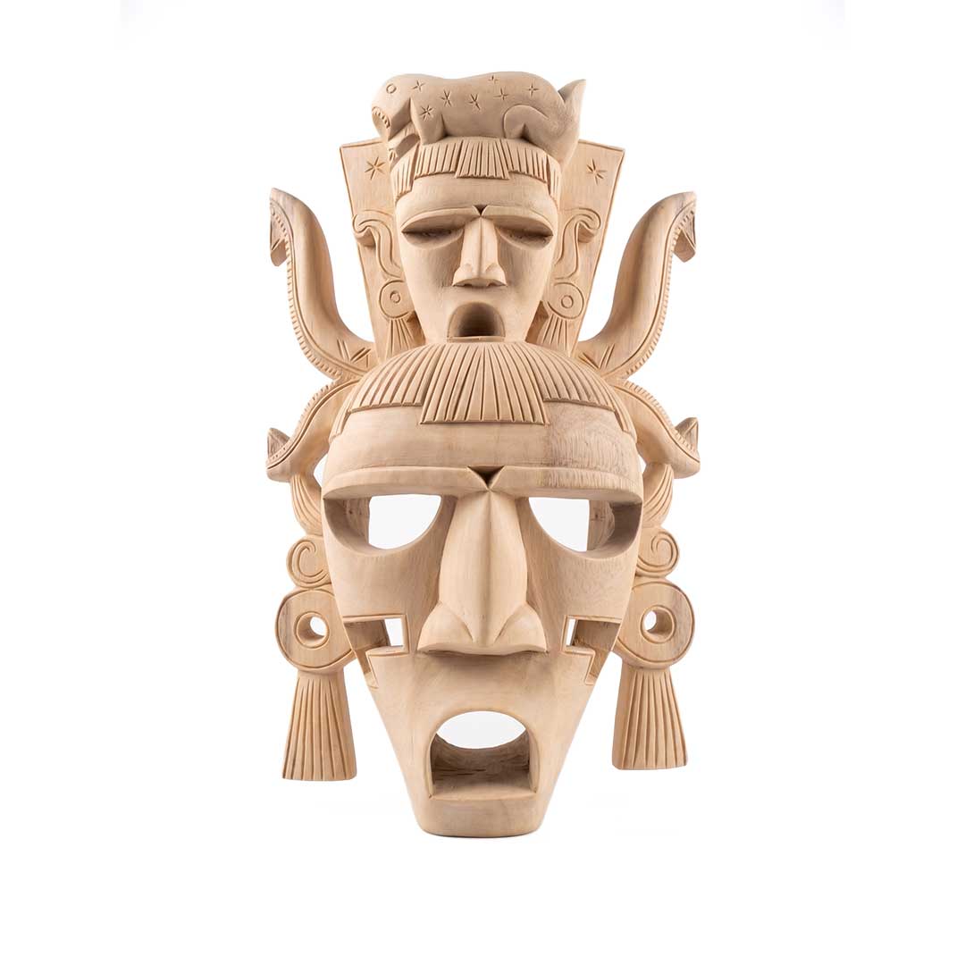 Gamari Wood Hand-Carved Mask with Dual Human Faces