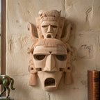 Gamari Wood Hand-Carved Mask with Dual Human Faces