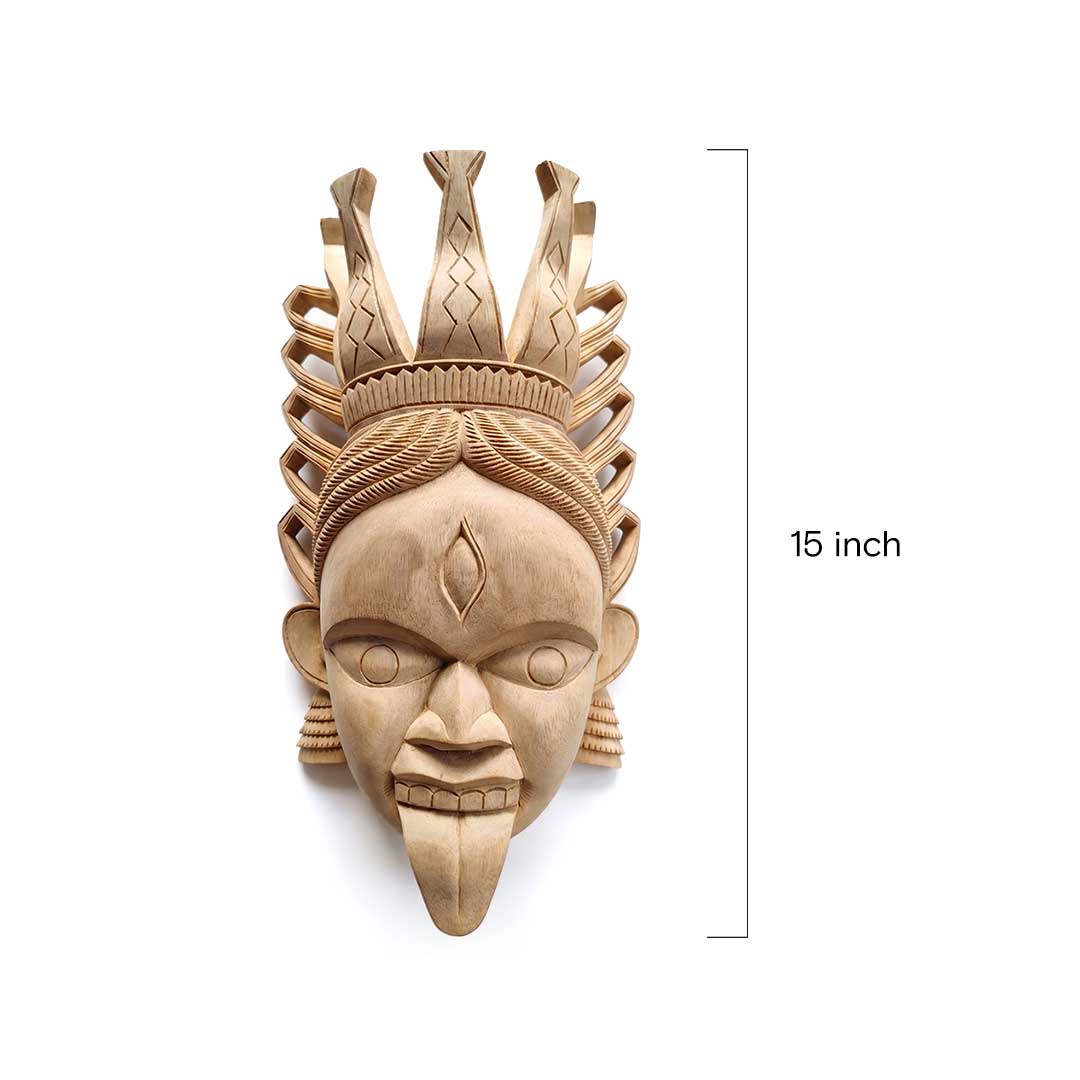 Hand-Carved Gamari Wood Mask with Ajna Eye and Ornate Crown