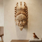 Hand-Carved Gamari Wood Mask with Ajna Eye and Ornate Crown