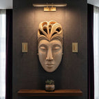 Hand-Carved Gamari Wood Mask with Ornate Scalloped Crest