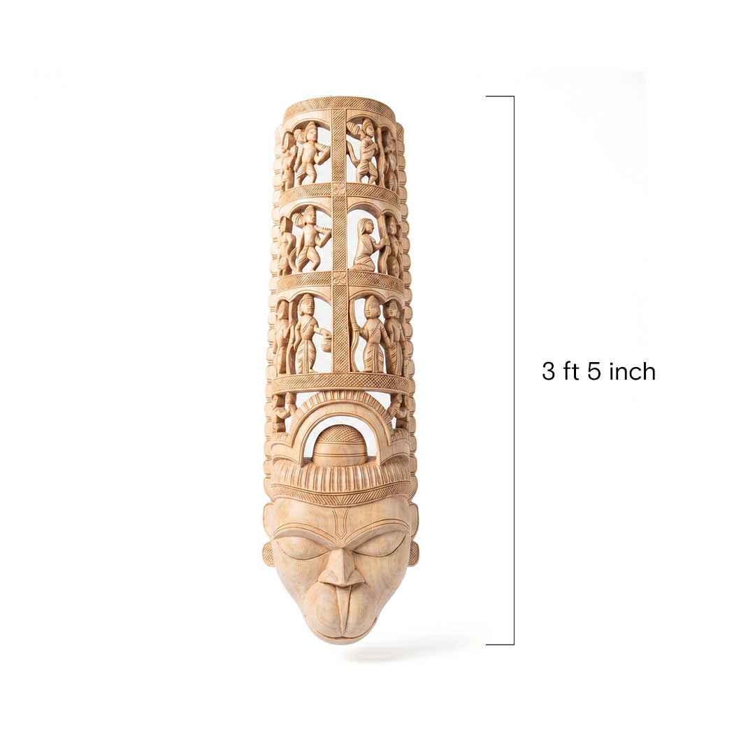 Handmade Gamari Wood Mask with Six-Tiered Narrative Headdress