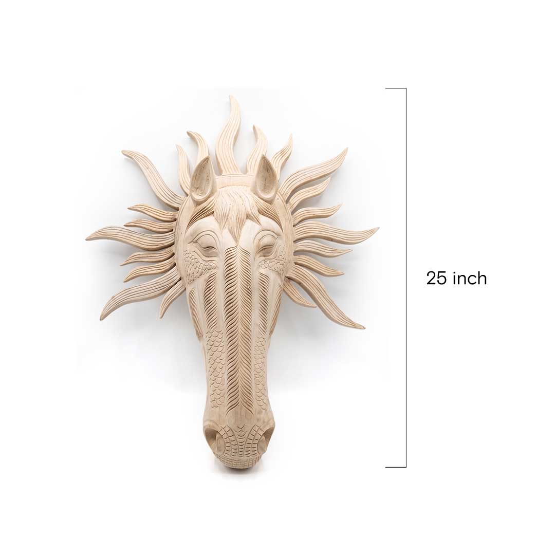Hand-Carved Gamari Wood Horse Spirit Mask with Radiant Mane