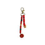 Red Floral and Butterfly Beaded Bag Charm with Gold Accents