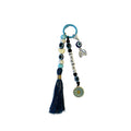 Personalized Name Bag Charm with Evil Eye, Daisy & Navy Tassel