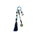 Personalized Name Bag Charm with Evil Eye, Daisy & Navy Tassel