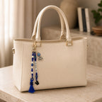 Personalized Evil Eye Bag Charm with Elephant & Blue Tassel