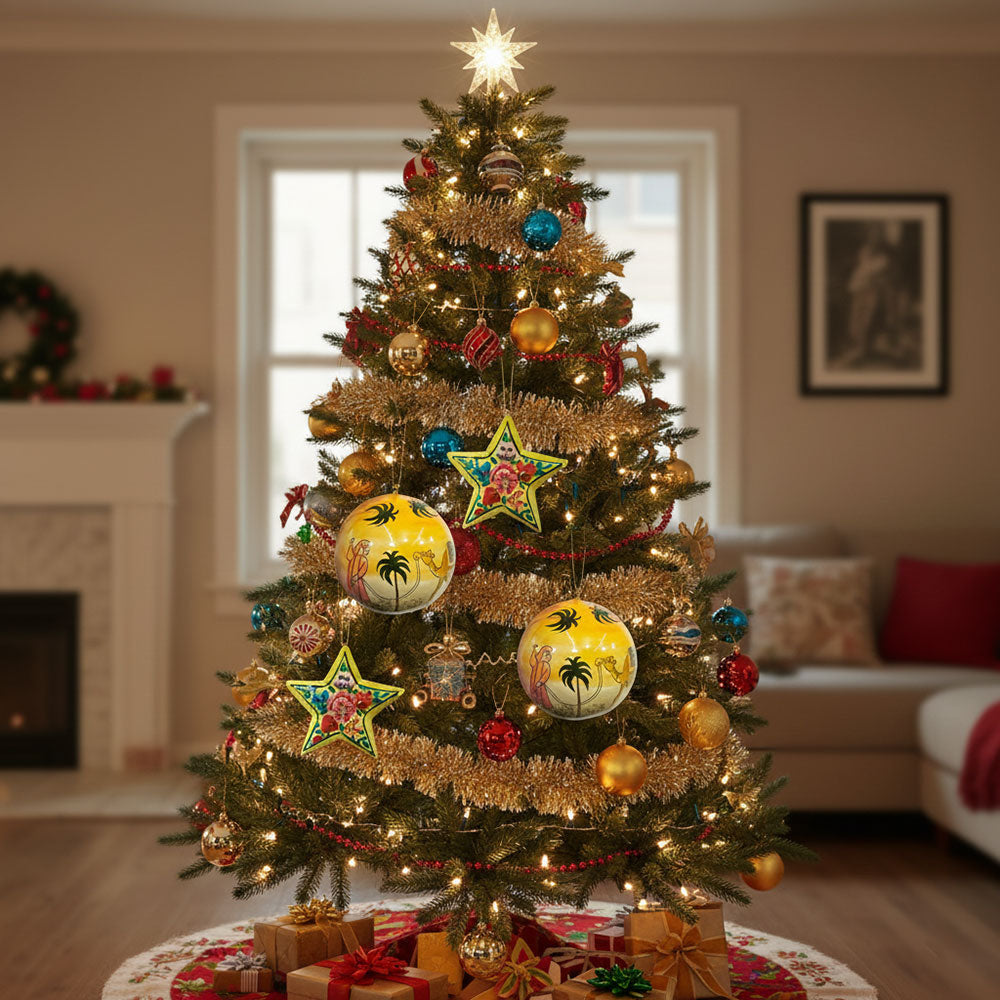 Hand-Painted Indian-Inspired Assorted Christmas Ornaments (Set of 5) - Madhues