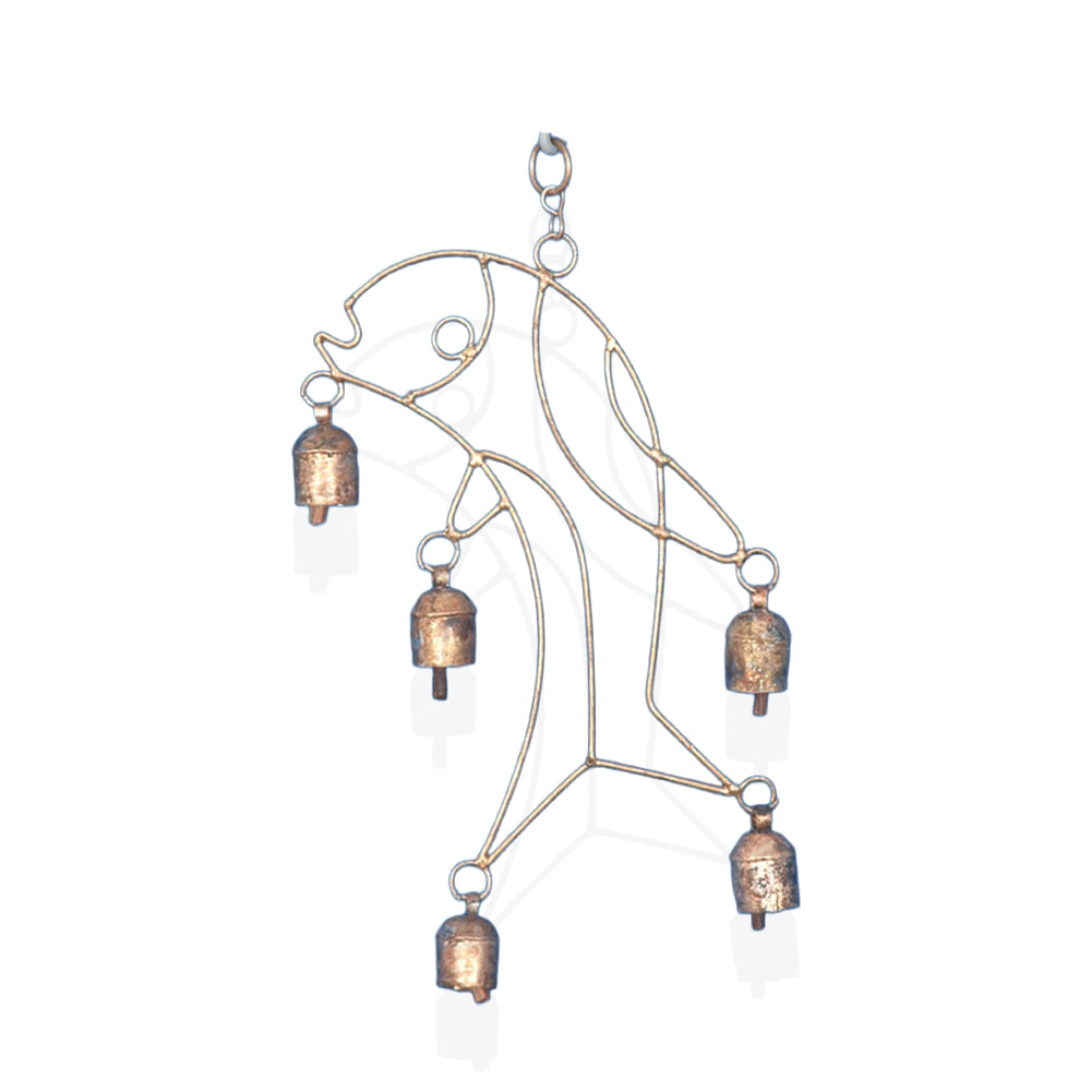 Golden Wire Bell Wind Chime with Wall Bracket
