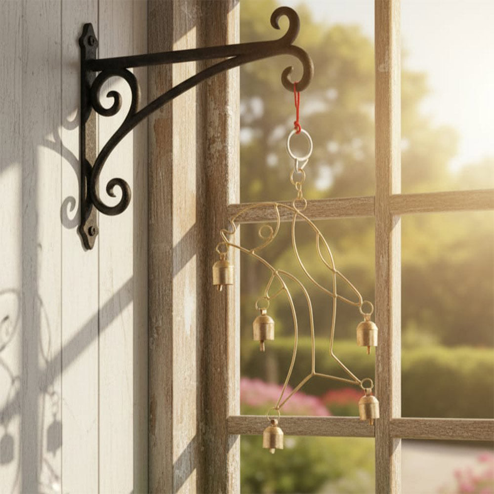 Golden Wire Bell Wind Chime with Wall Bracket