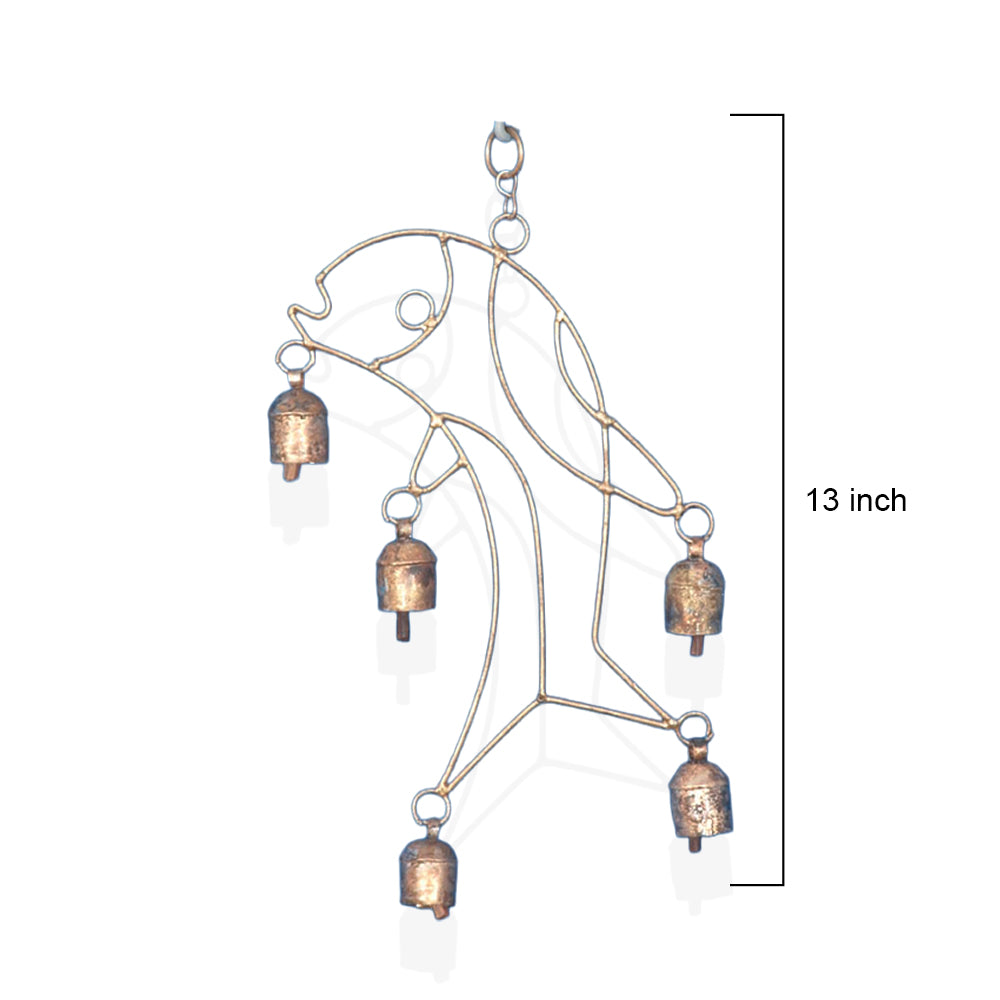 Golden Wire Bell Wind Chime with Wall Bracket