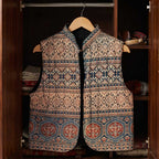 Handmade Ajrakh Block Print Reversible Quilted Cotton Vest