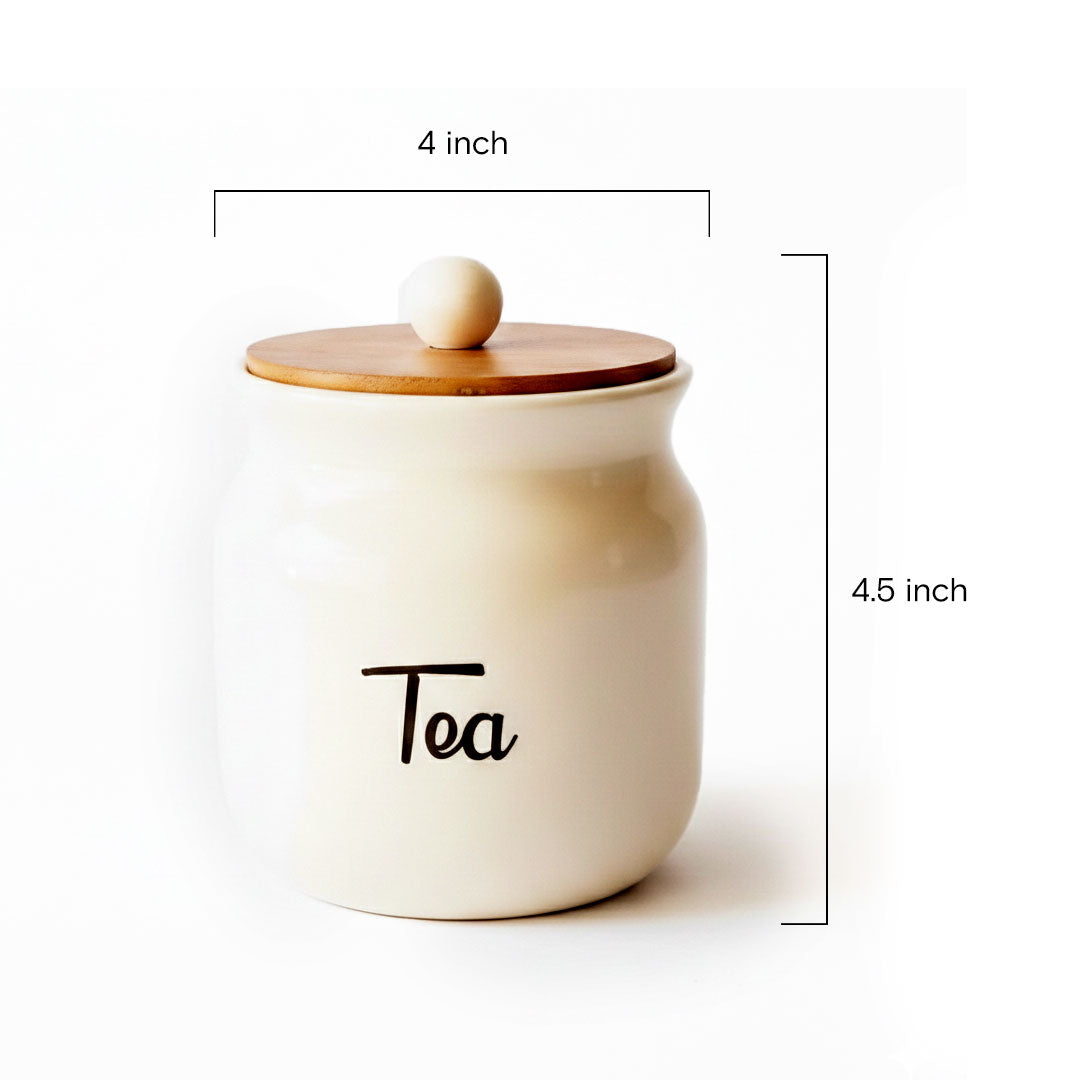 Ceramic Coffee Tea Sugar Canister Set with Wooden Lids