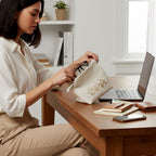 Gota Patti-Embroidered Cream Travel Pouch - Gold Vine Pattern