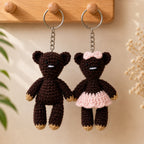 Handmade Crochet Brown Bear Couple Keychain Plushies