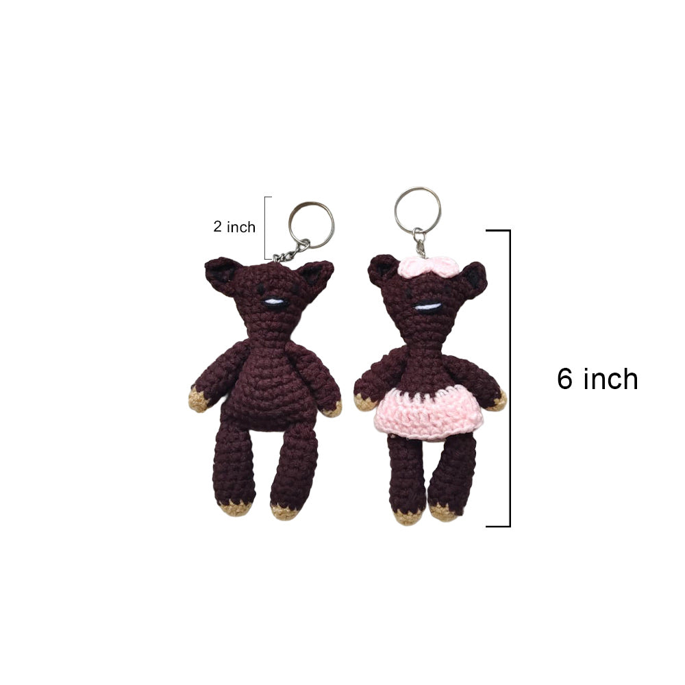 Handmade Crochet Brown Bear Couple Keychain Plushies
