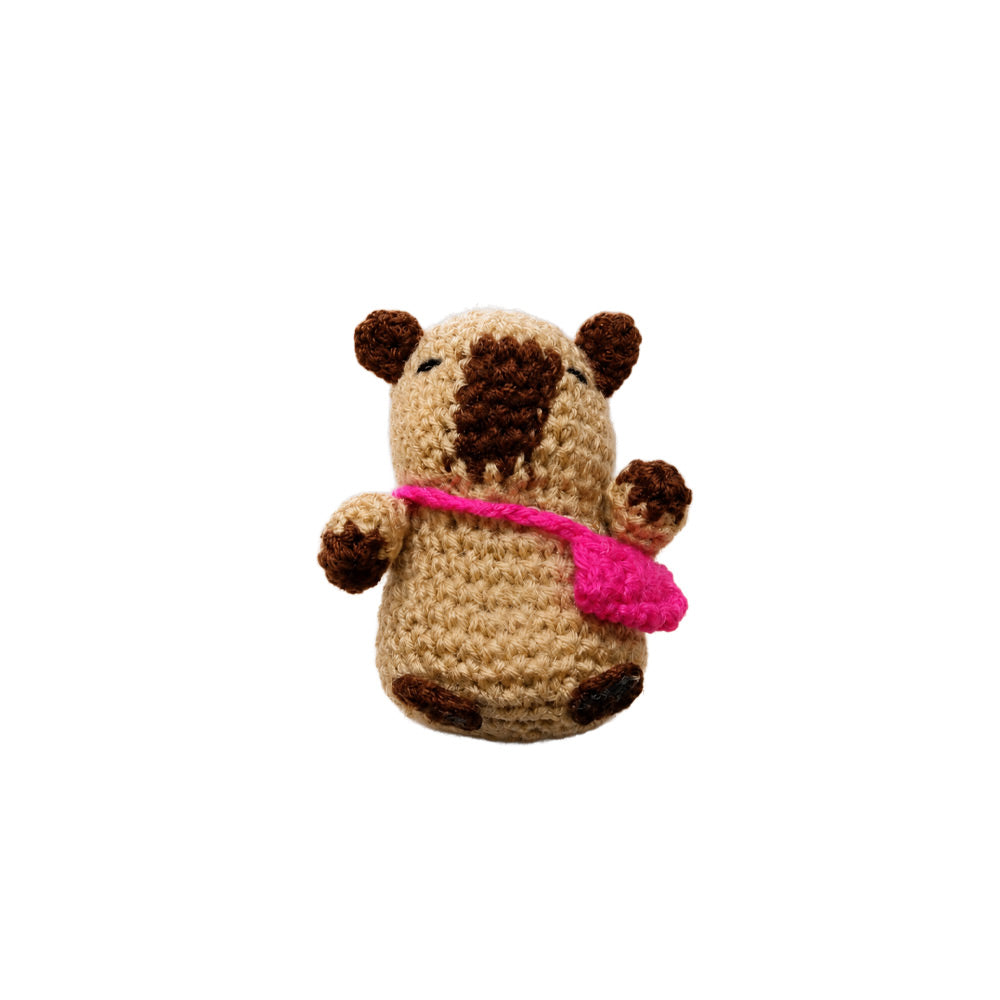 Handmade Crochet Capybara Plushie with Pink Bag