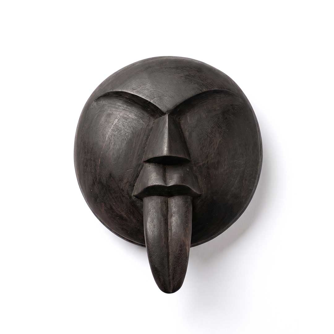Hand-Carved Gamari Wood Mask with Bold Extended Tongue