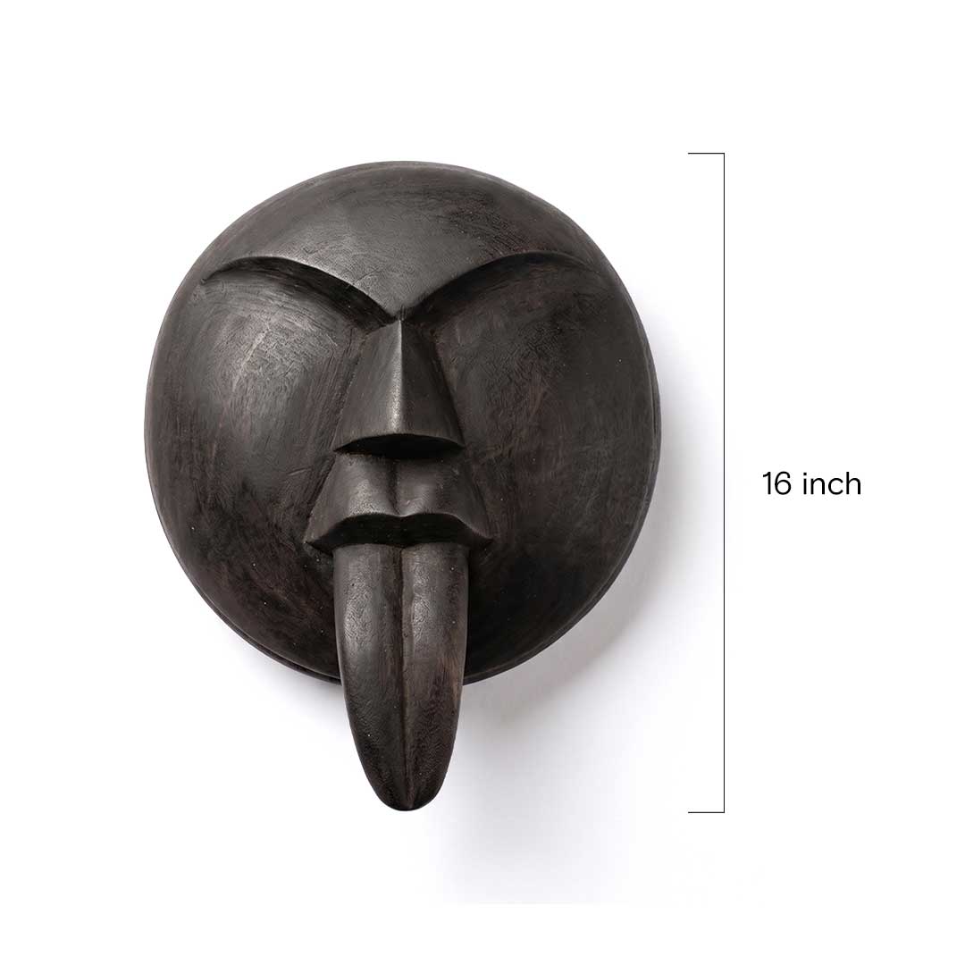 Hand-Carved Gamari Wood Mask with Bold Extended Tongue