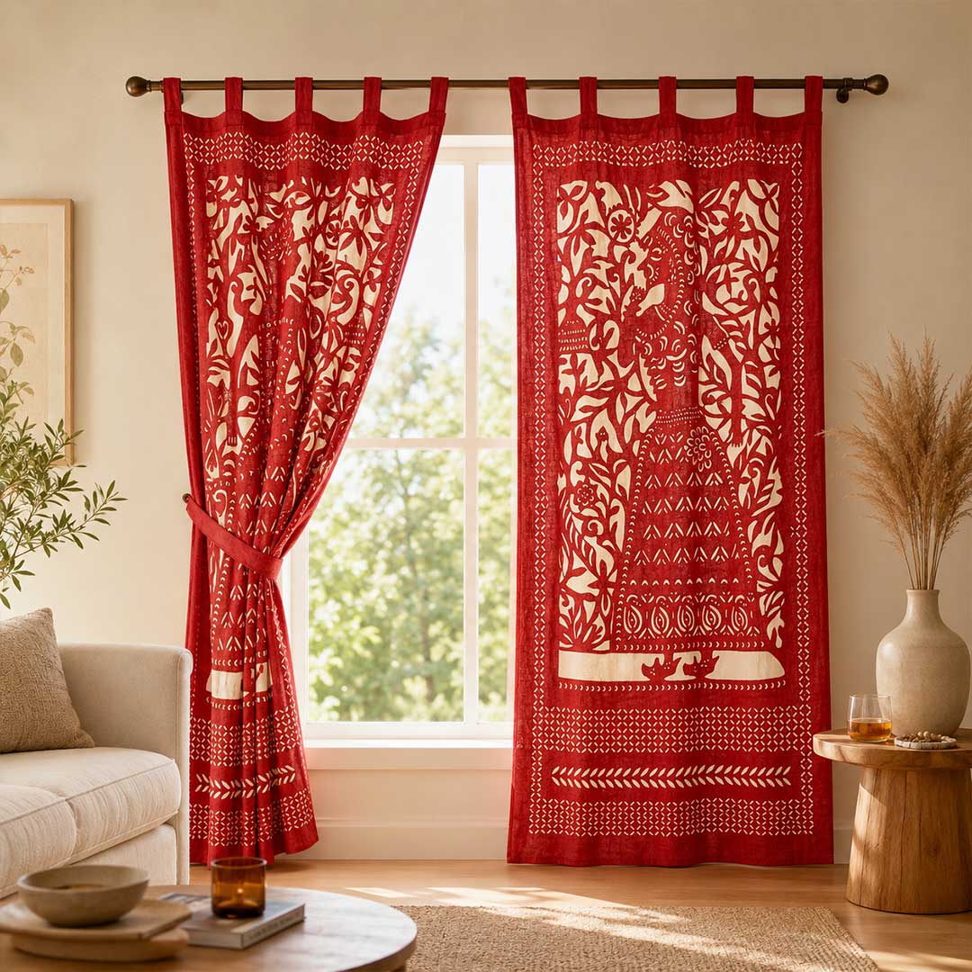 Red Rani Handcrafted Applique Cotton Curtain Panel