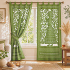 Tiered Bamboo Pendant Lamp & Appliqué Cutout Curtain Set