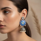 Azure Cosmic Bloom Drop Earrings