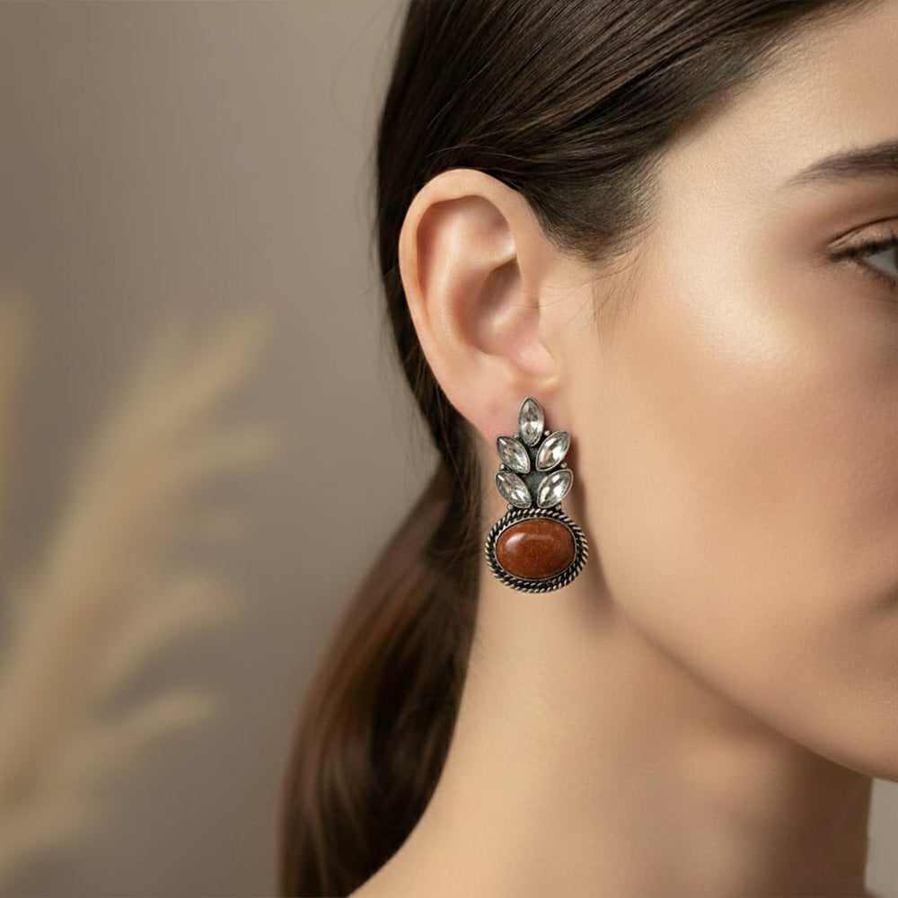 Sunstone & Crystal Drop Earrings