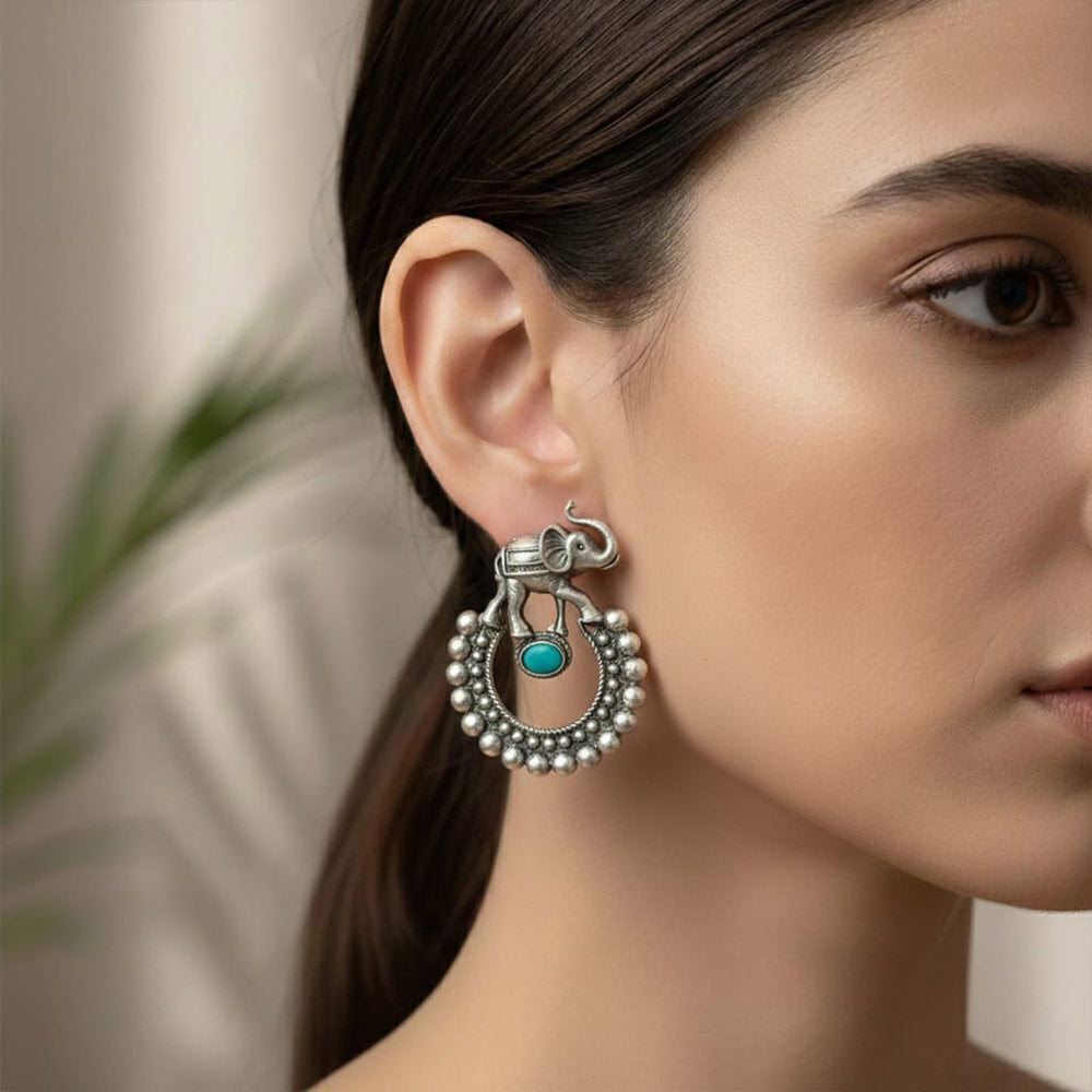 Tribal Elephant & Turquoise Earrings