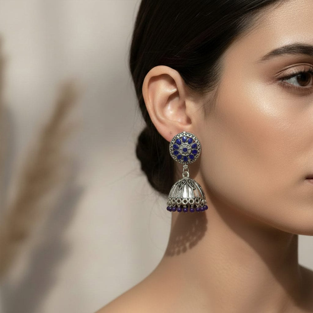 Sapphire Sparkle Rajasthani Jhumka Earrings