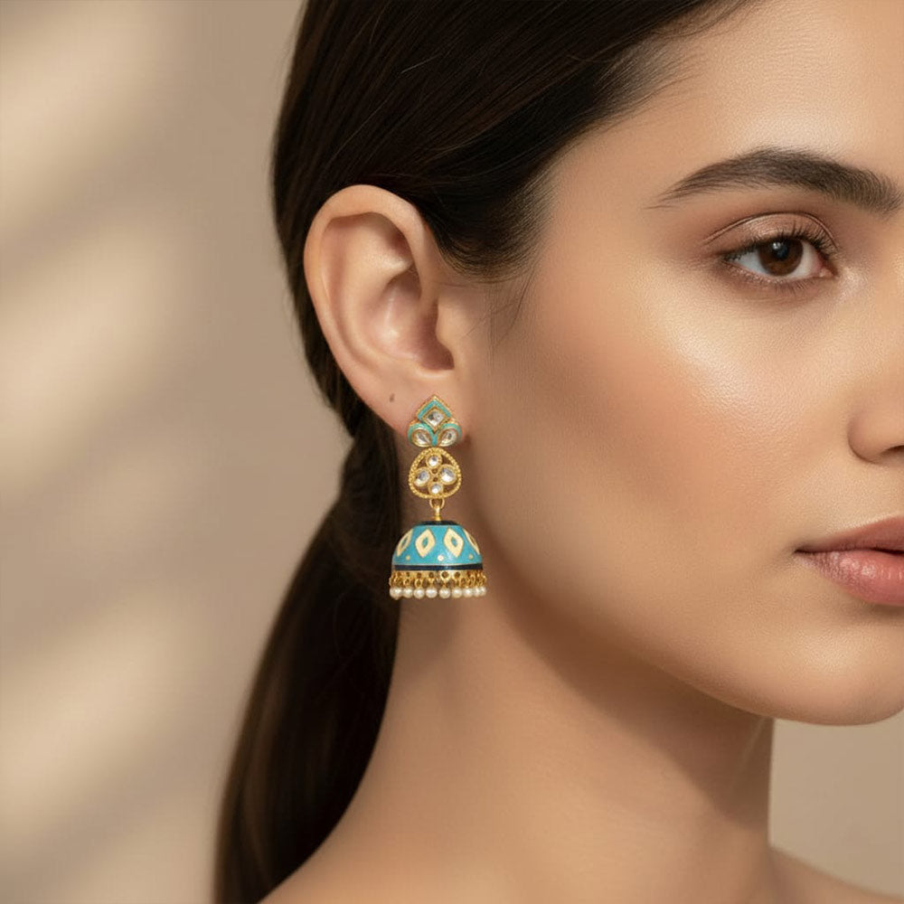 Classic Chic Blue & Gold Kundan Earrings
