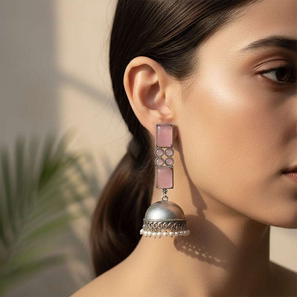 Desi Delight Rajasthani Pink Gemstone & Pearl Earrings