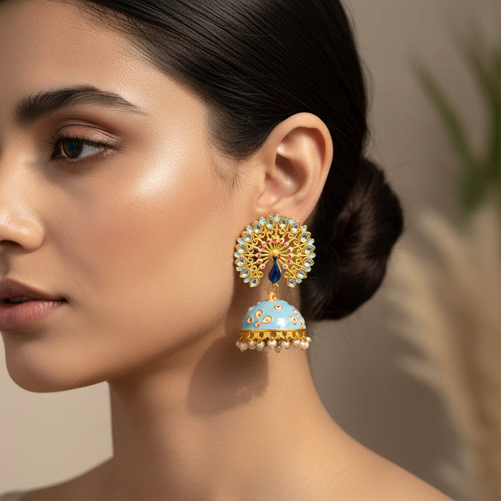Blue Bliss Peacock Chandbali Earrings