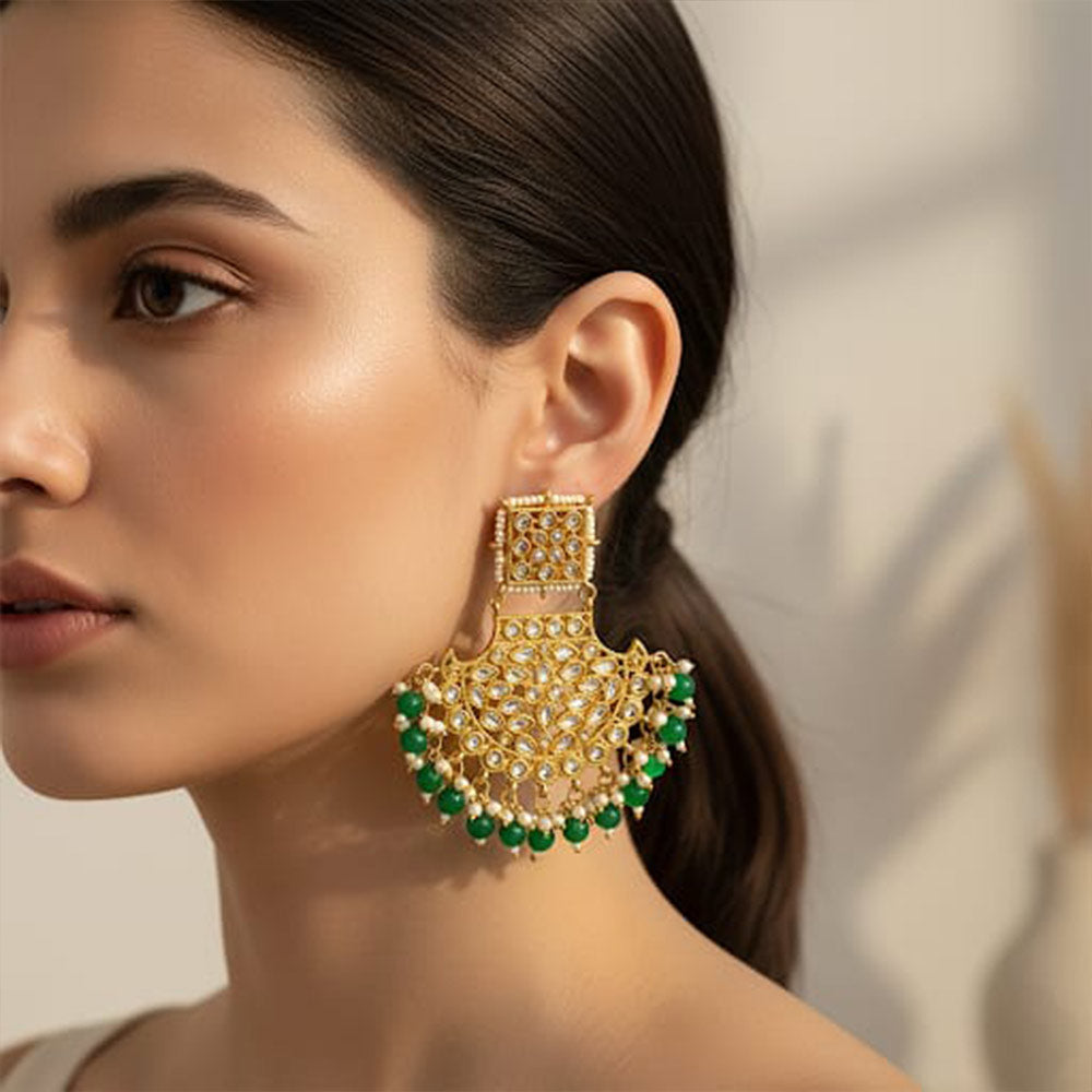 Green Polki Fan Earrings