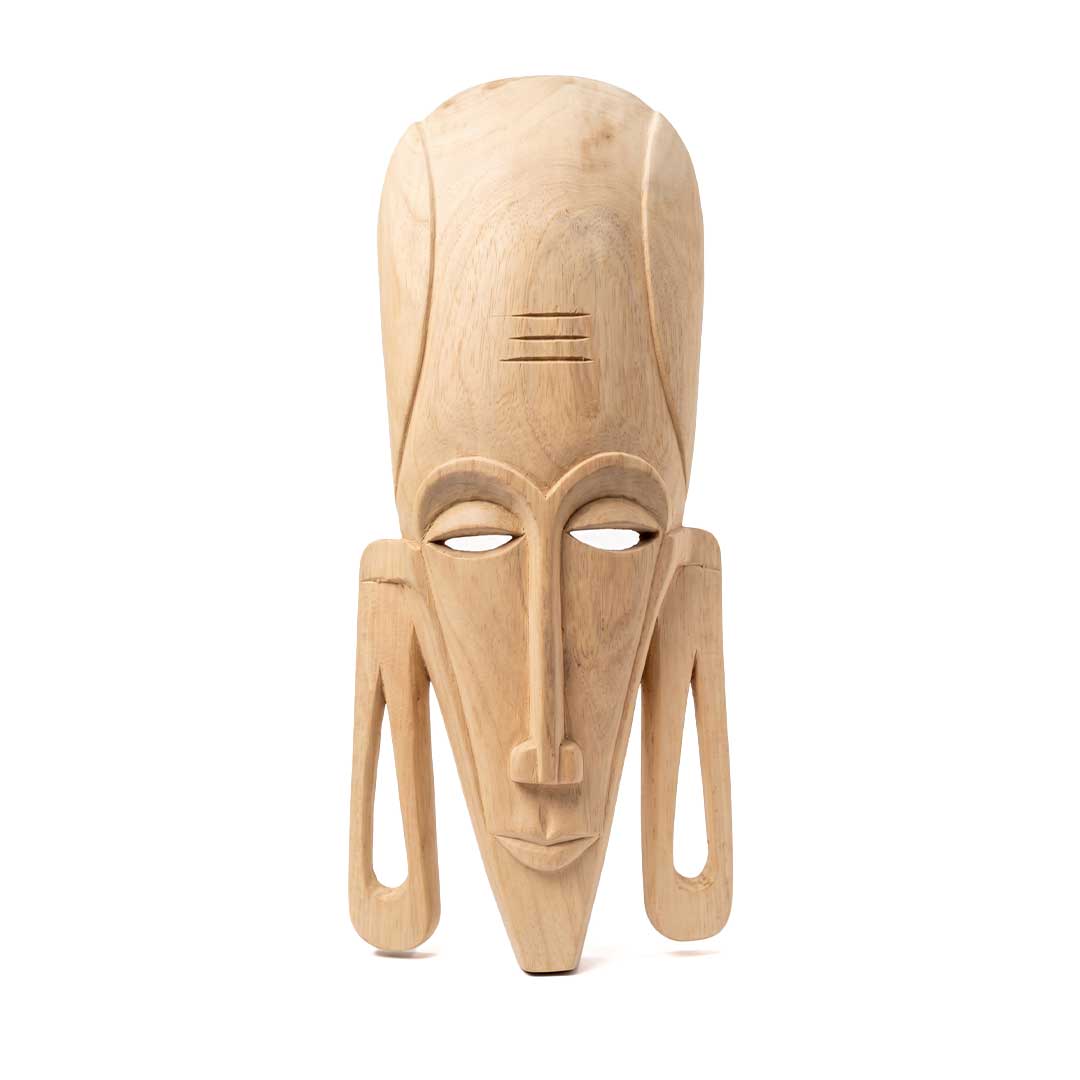 Hand-Carved Gamari Wood Elongated Mask with Large Earlobes