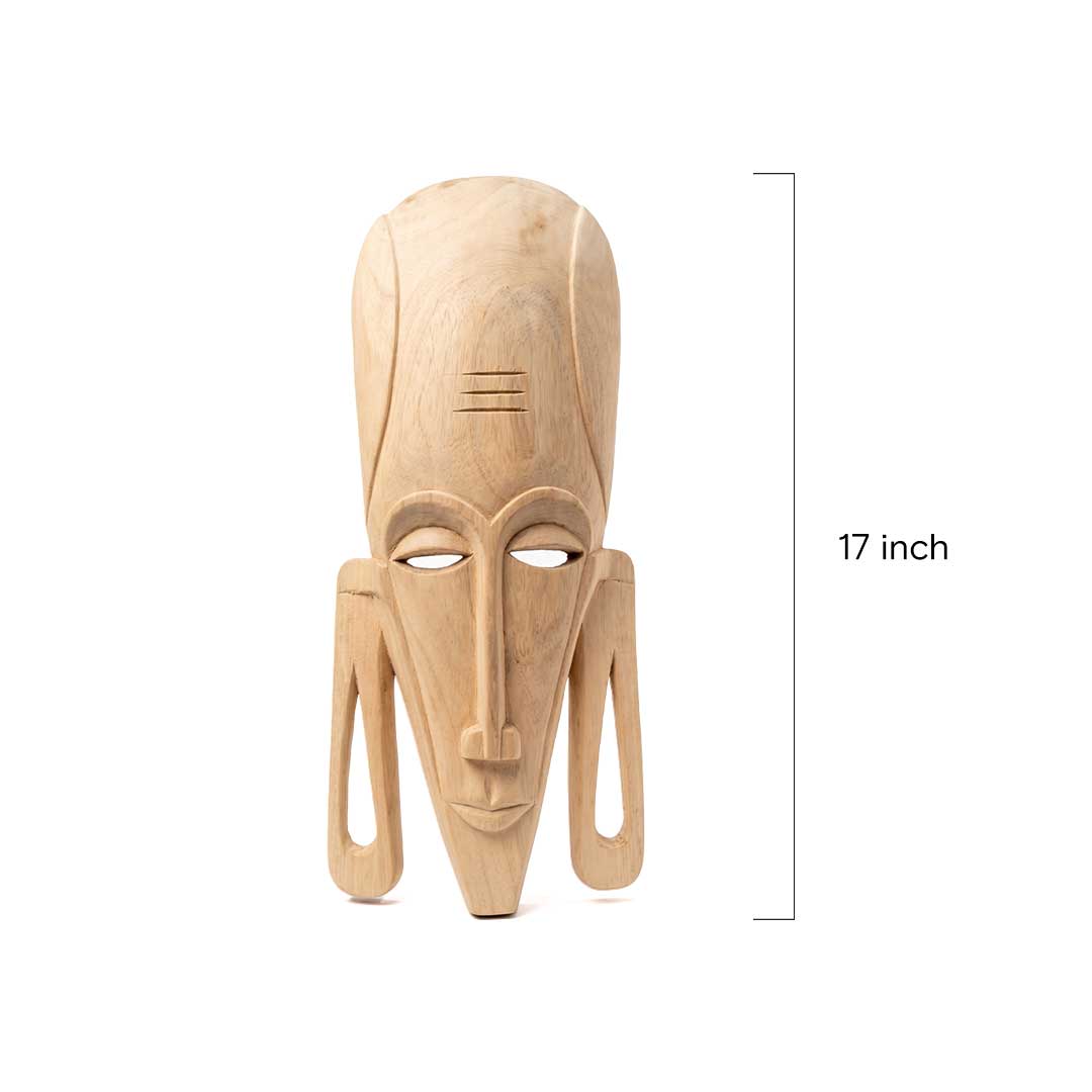 Hand-Carved Gamari Wood Elongated Mask with Large Earlobes