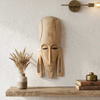 Hand-Carved Gamari Wood Elongated Mask with Large Earlobes