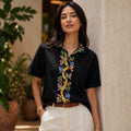 Hand Painted Gond Art Tree & Birds Black Shirt