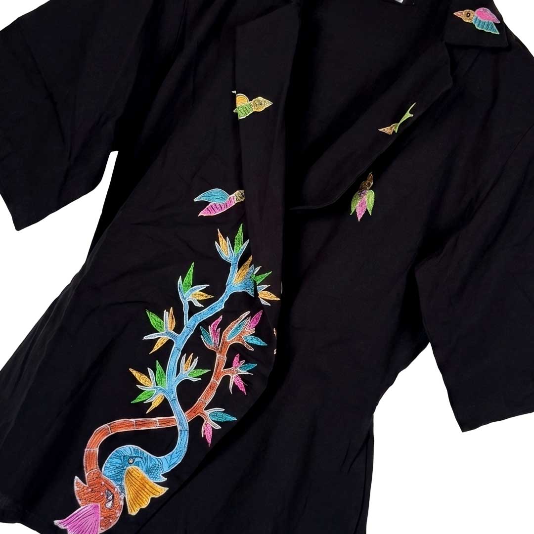 Gond Art Black Hand-Painted Cotton Wrap Jacket