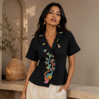 Gond Art Black Hand-Painted Cotton Wrap Jacket