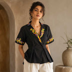 Black Gond Art Hand-Painted Short Sleeve Jacket