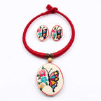 Vibrant Butterfly Hand-Embroidered Necklace and Earring Set